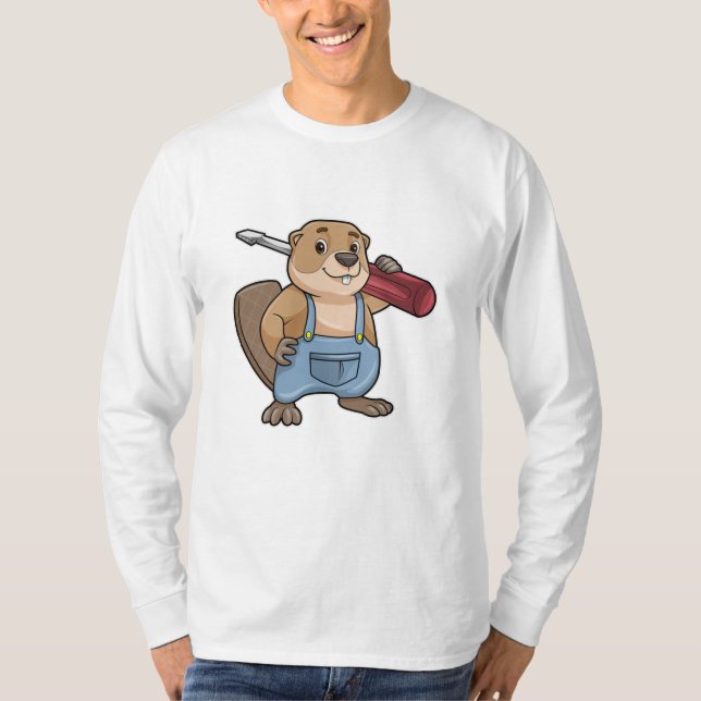 Beaver as Craftsman with Slotted screwdriver T-Shirt (Front)