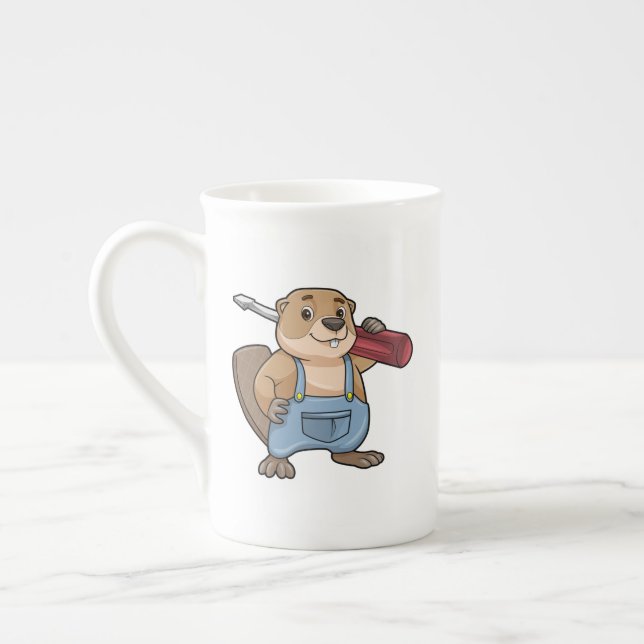 Beaver as Craftsman with Wrench Bone China Mug (Left)