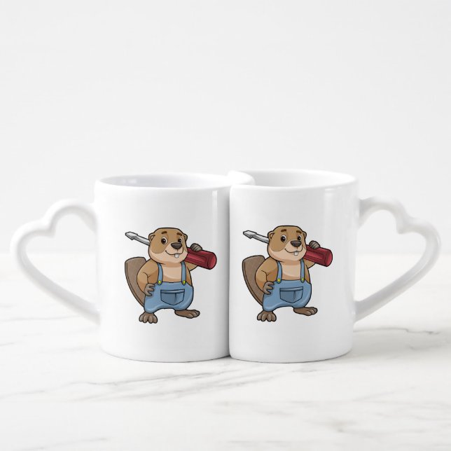 Beaver as Craftsman with Wrench Coffee Mug Set (Front Nesting)