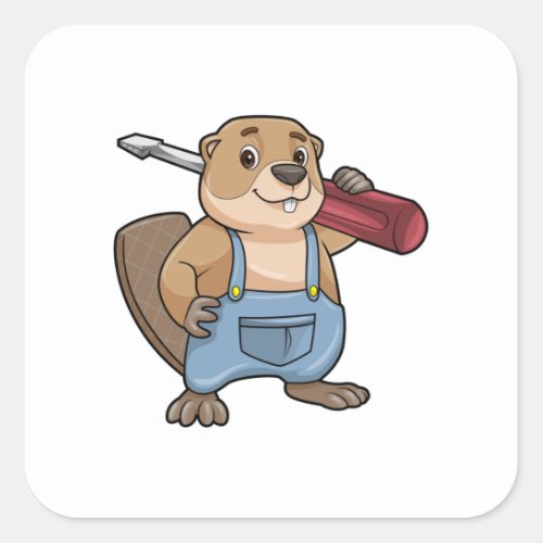 Beaver as Craftsman with Wrench Square Sticker