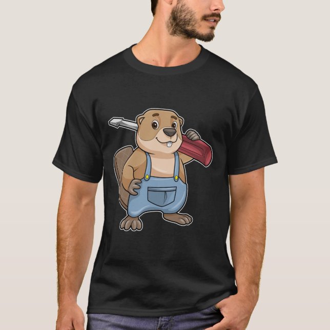 Beaver as Craftsman with Wrench T-Shirt (Front)