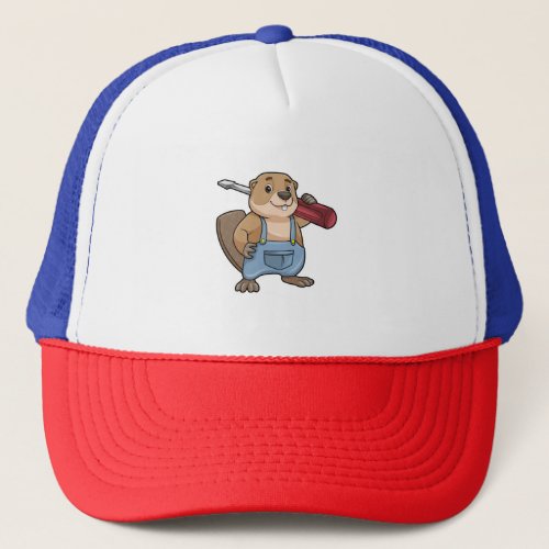 Beaver as Craftsman with Wrench Trucker Hat
