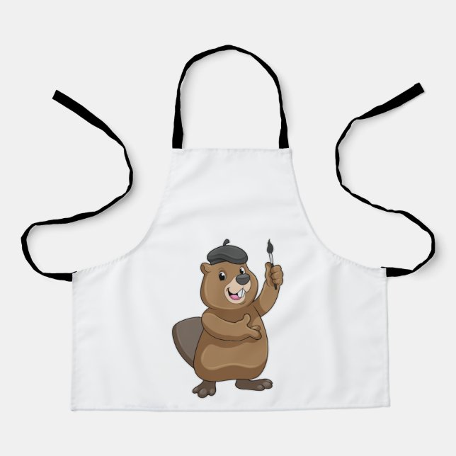 Beaver as Painter with Paint brush Apron (Front)