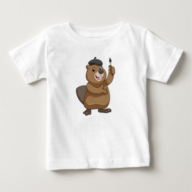 Beaver as Painter with Paint brush Baby T-Shirt (Front)