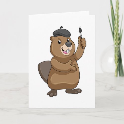 Beaver as Painter with Paint brush Card