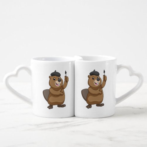 Beaver as Painter with Paint brush Coffee Mug Set