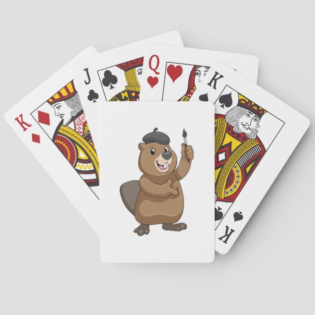 Beaver as Painter with Paint brush Poker Cards (Back)