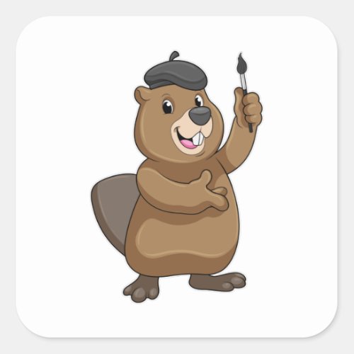 Beaver as Painter with Paint brush Square Sticker