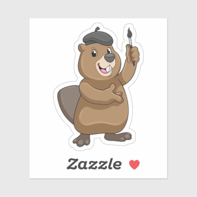 Beaver as Painter with Paint brush Sticker (Sheet)