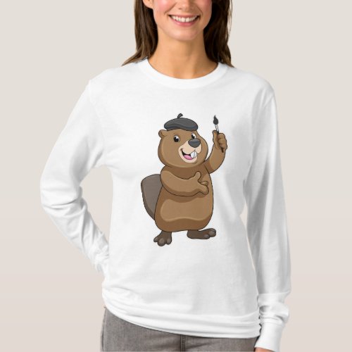 Beaver as Painter with Paint brush T_Shirt