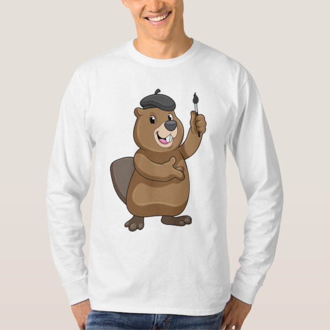 Beaver as Painter with Paint brush T-Shirt (Front)