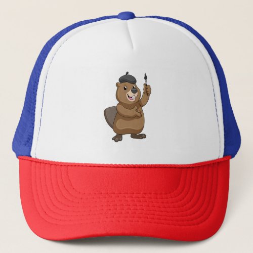 Beaver as Painter with Paint brush Trucker Hat