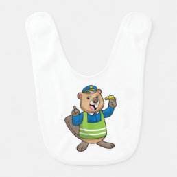Beaver as Police officer with Whistle Baby Bib
