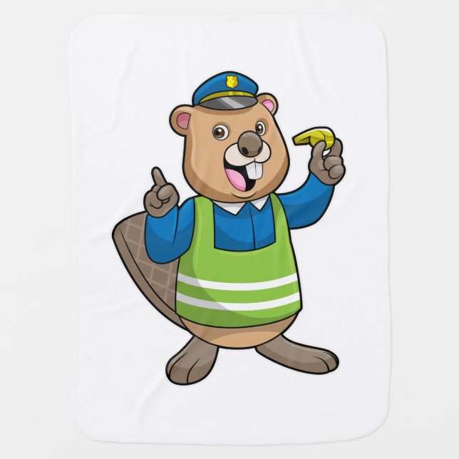 Beaver as Police officer with Whistle Baby Blanket (Front)