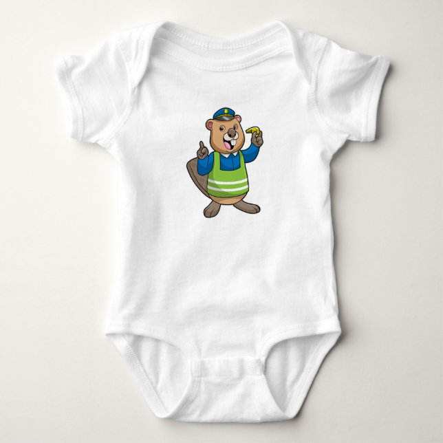 Beaver as Police officer with Whistle Baby Bodysuit (Front)