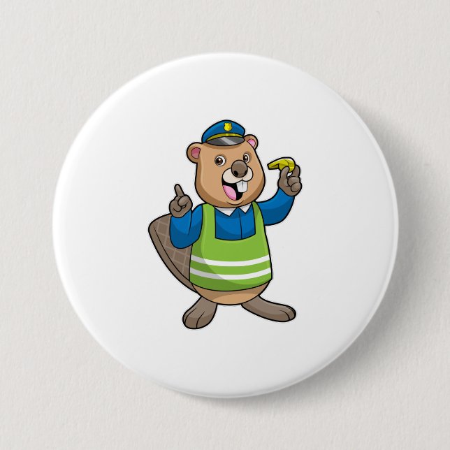 Beaver as Police officer with Whistle Button (Front)