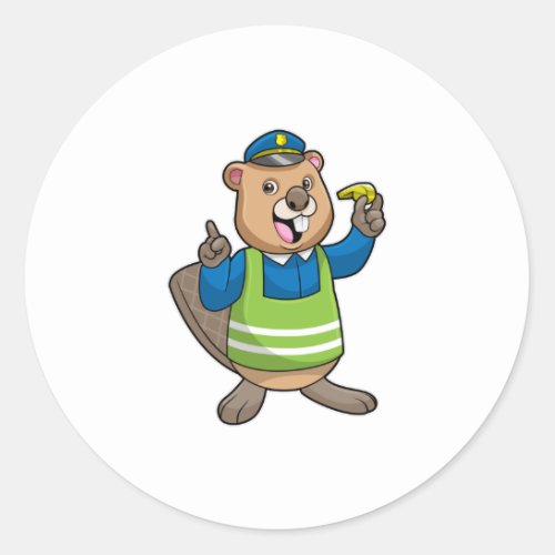 Beaver as Police officer with Whistle Classic Round Sticker