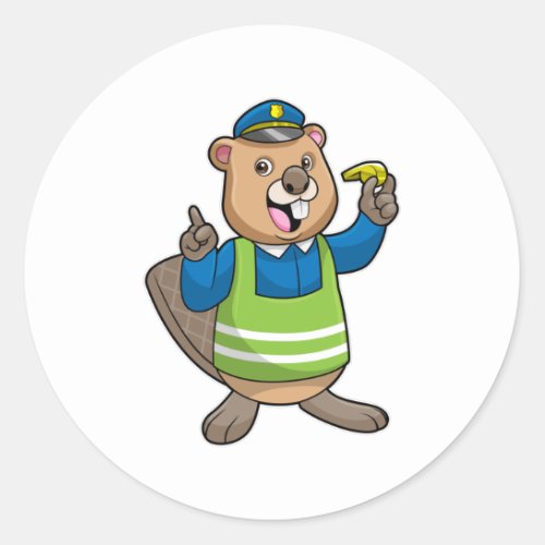 Beaver as Police officer with Whistle Classic Round Sticker