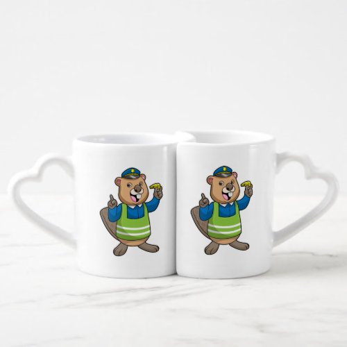 Beaver as Police officer with Whistle Coffee Mug Set