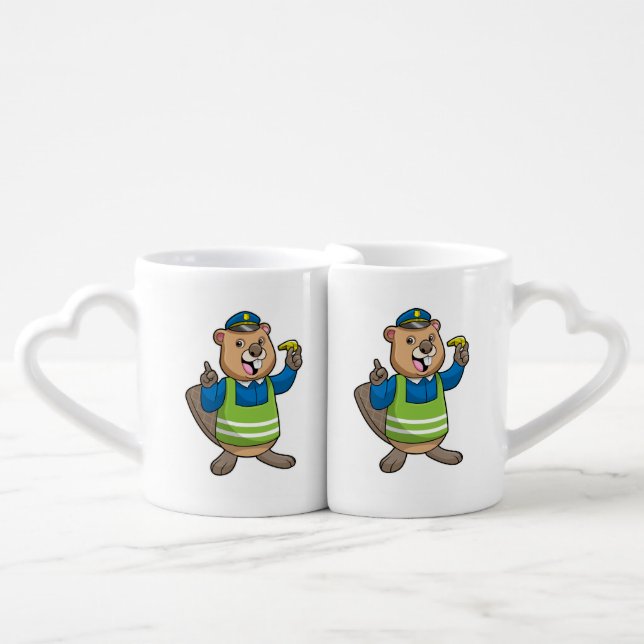 Beaver as Police officer with Whistle Coffee Mug Set (Front Nesting)