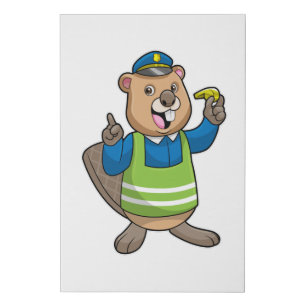 Beaver as Police officer with Whistle Faux Canvas Print