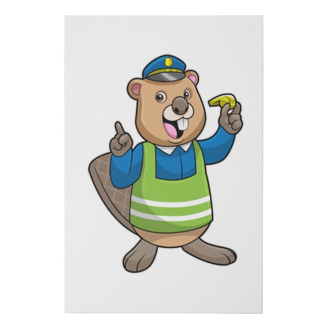 Beaver as Police officer with Whistle Faux Canvas Print (Front)