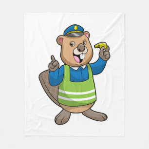 Beaver as Police officer with Whistle Fleece Blanket