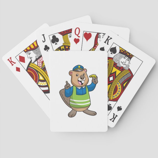 Beaver as Police officer with Whistle Poker Cards (Back)