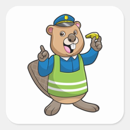 Beaver as Police officer with Whistle Square Sticker