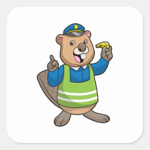 Beaver as Police officer with Whistle Square Sticker