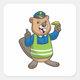 Beaver as Police officer with Whistle Square Sticker