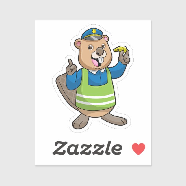 Beaver as Police officer with Whistle Sticker (Sheet)