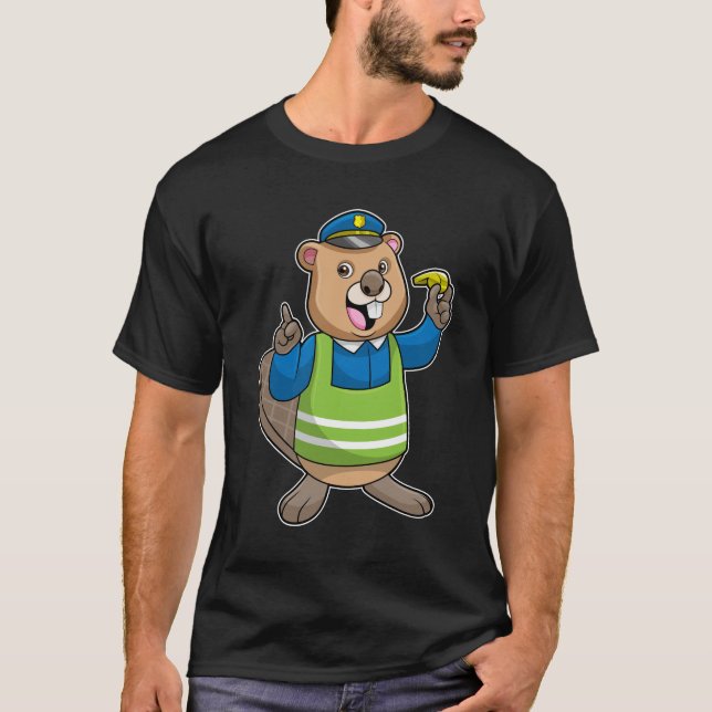 Beaver as Police officer with Whistle T-Shirt (Front)