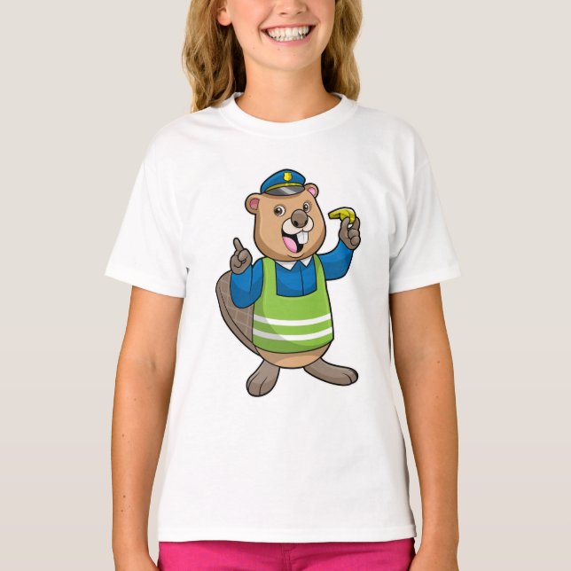 Beaver as Police officer with Whistle T-Shirt (Front)