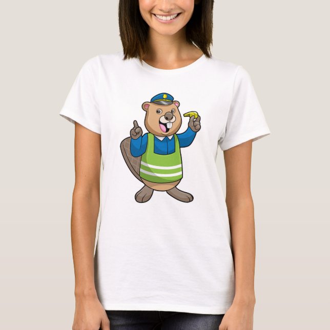 Beaver as Police officer with Whistle T-Shirt (Front)