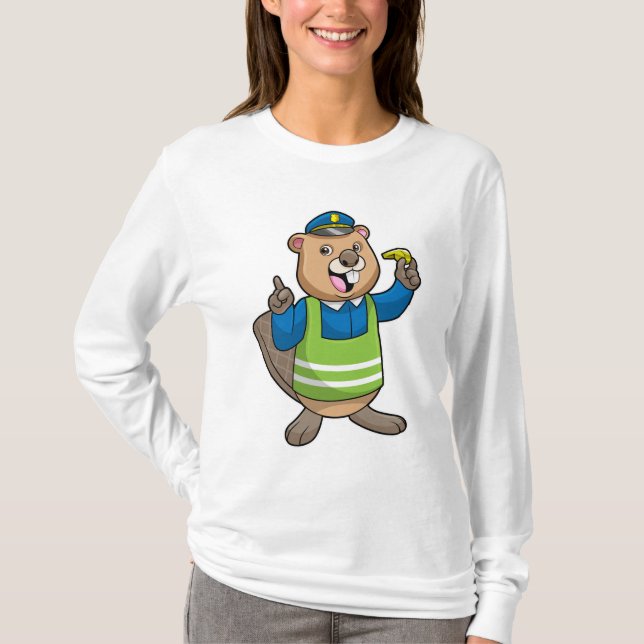 Beaver as Police officer with Whistle T-Shirt (Front)