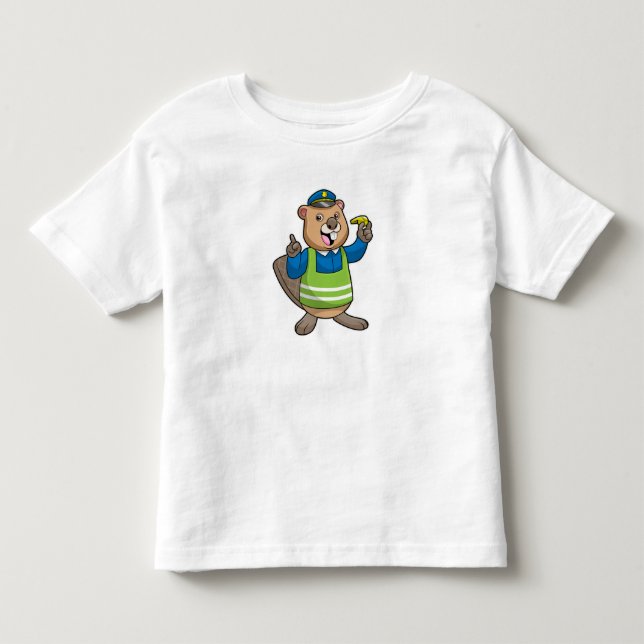 Beaver as Police officer with Whistle Toddler T-shirt (Front)