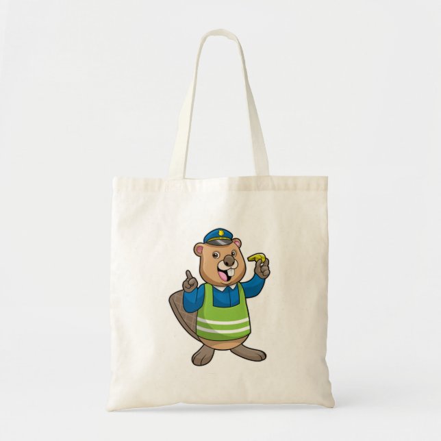 Beaver as Police officer with Whistle Tote Bag (Front)