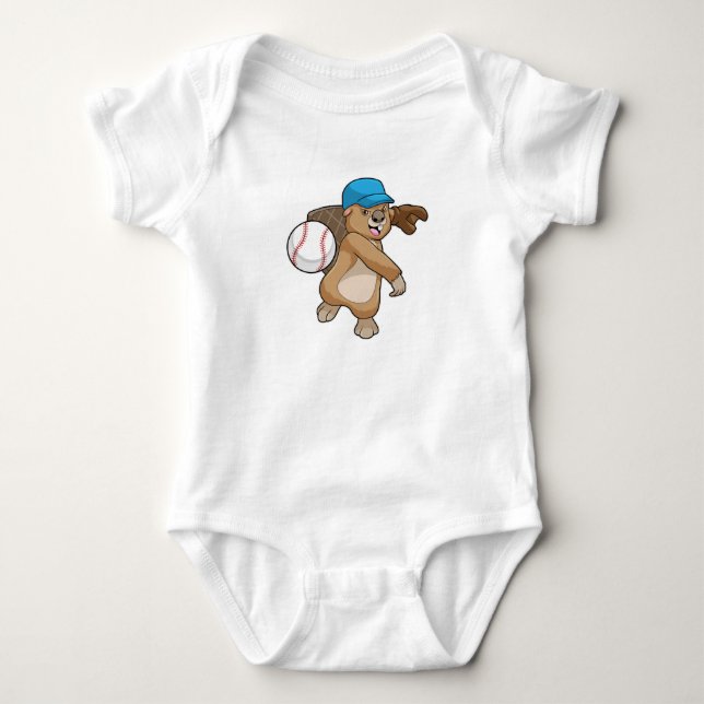 Beaver at Baseball Sports with Cap Baby Bodysuit (Front)