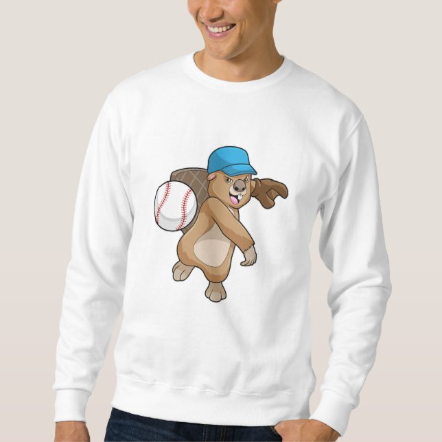 Beaver at Baseball Sports with Cap Sweatshirt (Front)