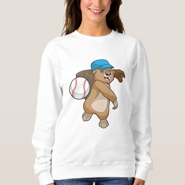 Beaver at Baseball Sports with Cap Sweatshirt (Front)