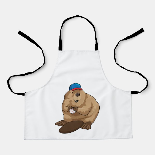 Beaver at Baseball with Baseball ball Apron (Front)