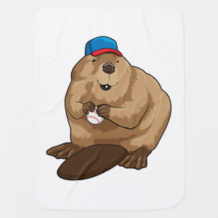 Beaver at Baseball with Baseball ball Baby Blanket
