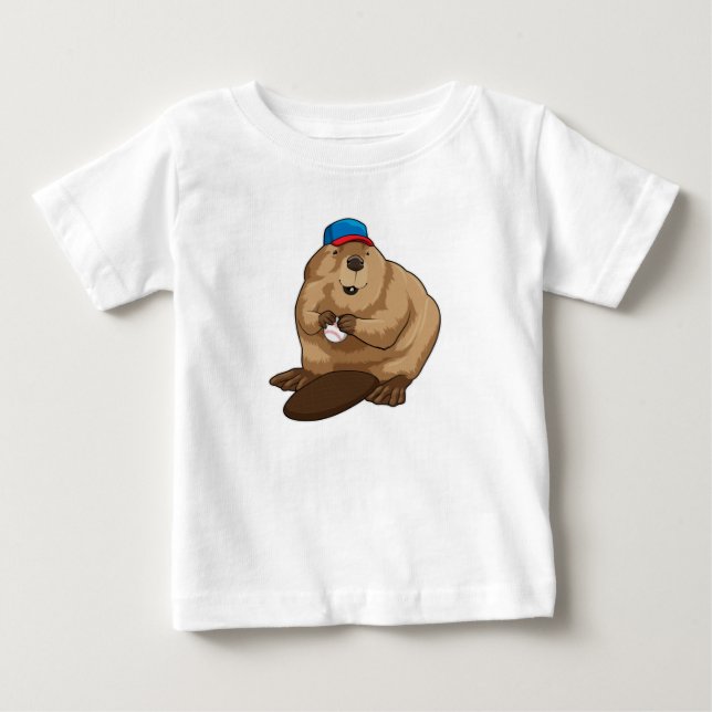 Beaver at Baseball with Baseball ball Baby T-Shirt (Front)