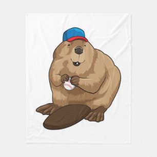 Beaver at Baseball with Baseball ball Fleece Blanket