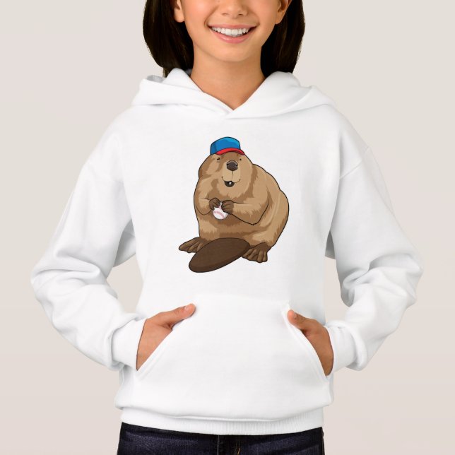 Beaver at Baseball with Baseball ball Hoodie (Front)