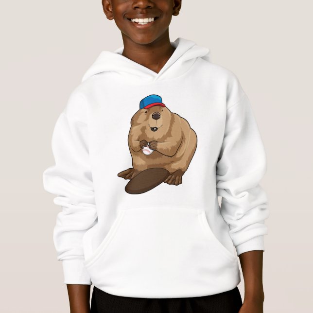 Beaver at Baseball with Baseball ball Hoodie (Front)