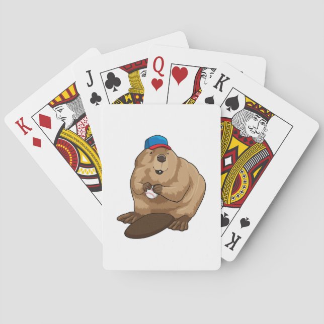 Beaver at Baseball with Baseball ball Poker Cards (Back)