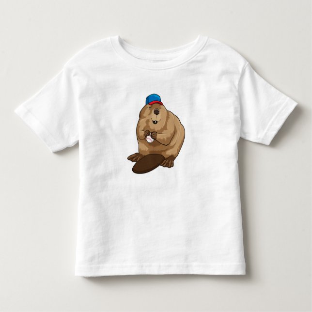 Beaver at Baseball with Baseball ball Toddler T-shirt (Front)