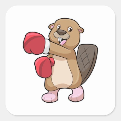 Beaver at Boxing with Boxing gloves Square Sticker